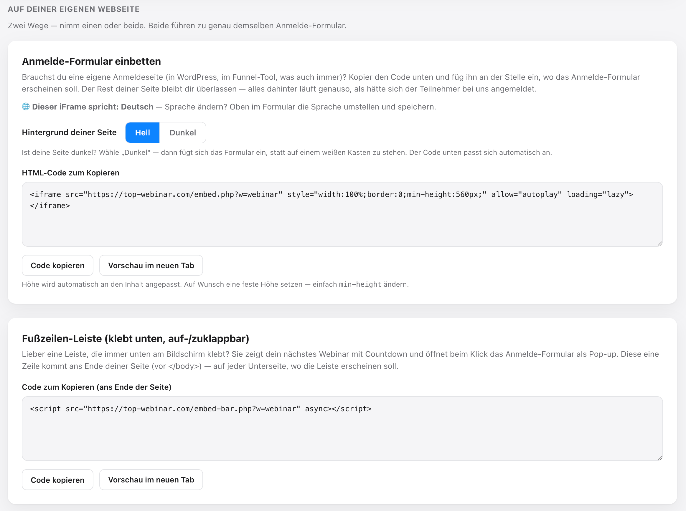 Abschnitt „Auf deiner eigenen Webseite