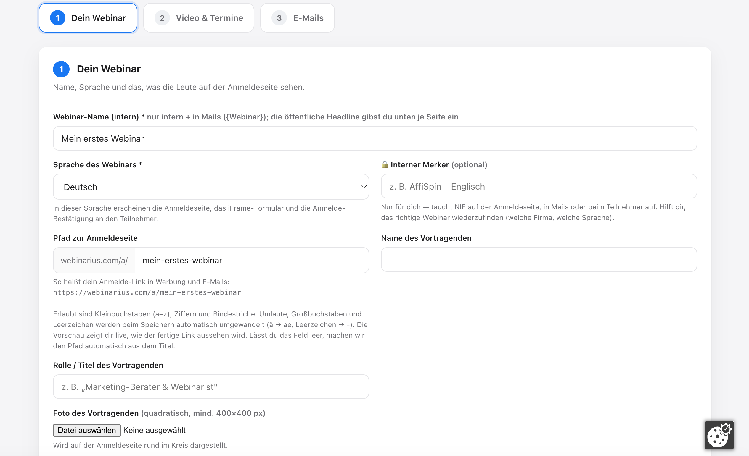 Schritt 1 — Dein Webinar
