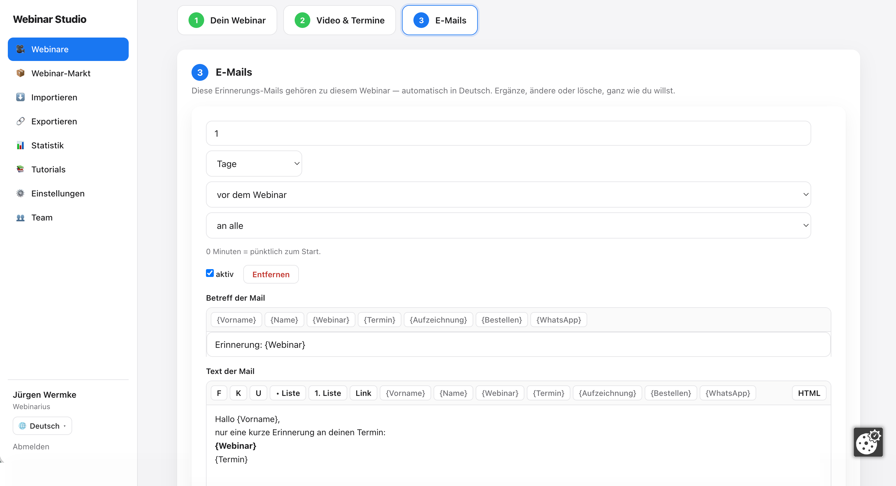 Schritt 3 — Erinnerungs-Mails